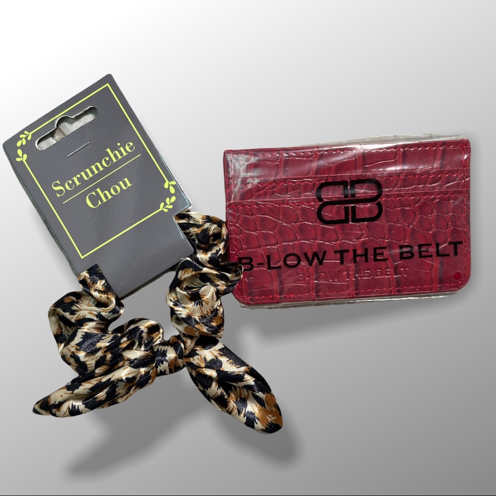 NEW B-low The Belt Red / Brown Croc Card Case Wallet and NEW Chou Scrunchie